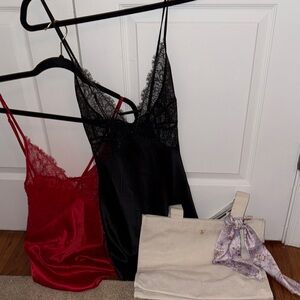 BS- Elegant Black and Red Lace Nightgown Set and tote bag. NWT